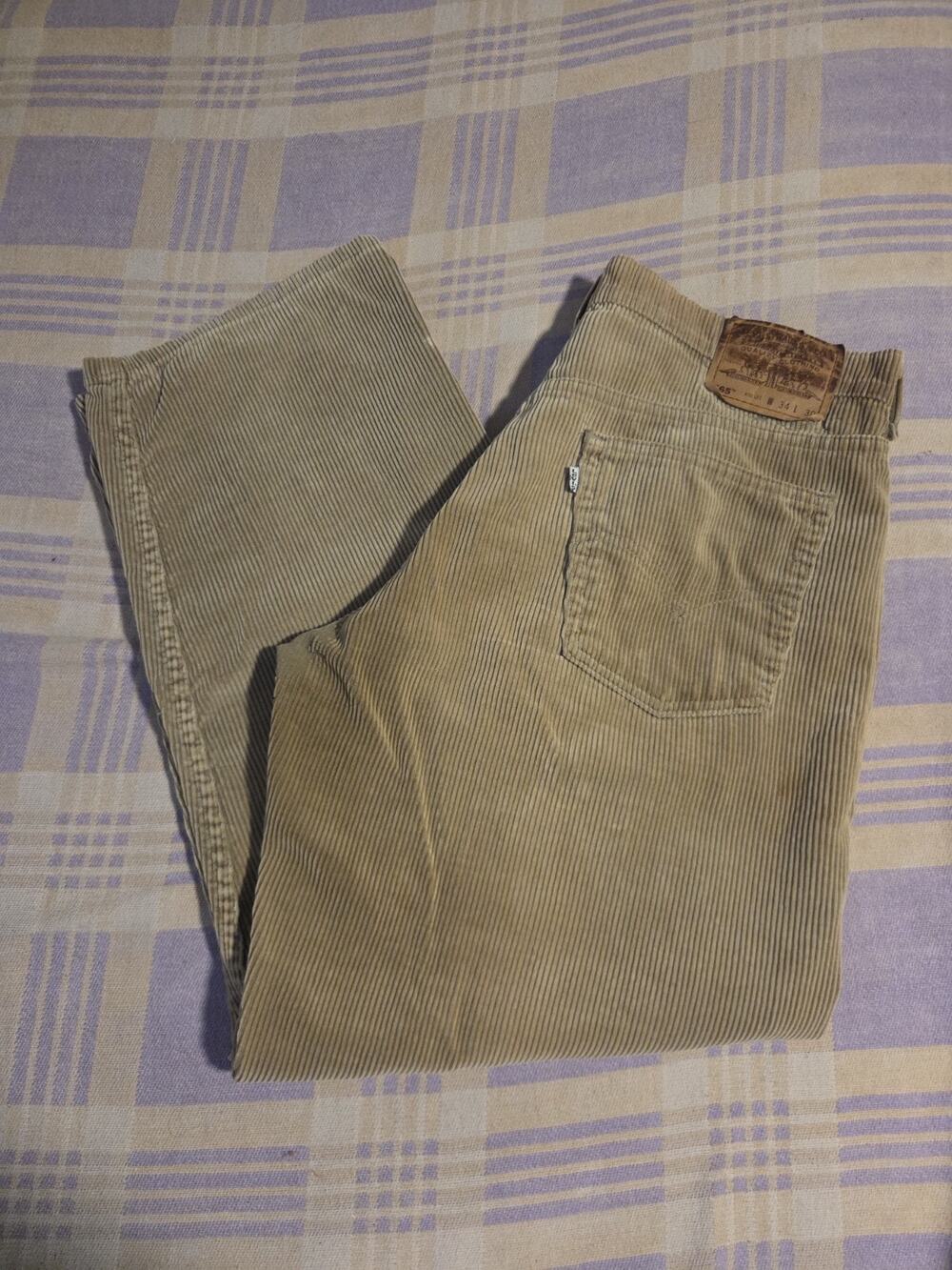 Vintage Levis 565 Wide Leg Khaki Tan Corduroy Pants 34 x 30 Skater Skate Baggy